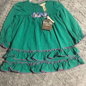 Matilda Jane Teal Dress with Purple Ruffles